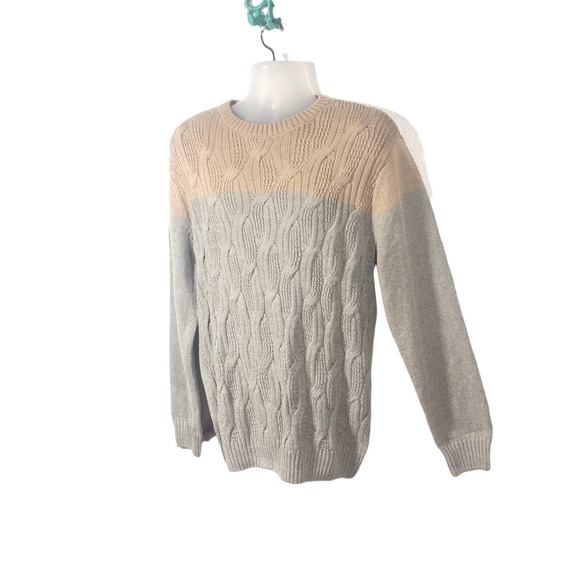 Commerce  Sweater Mens L Fawn Ombré Fisherman Cable Knit Crew Neck Pullover New - Picture 7 of 12